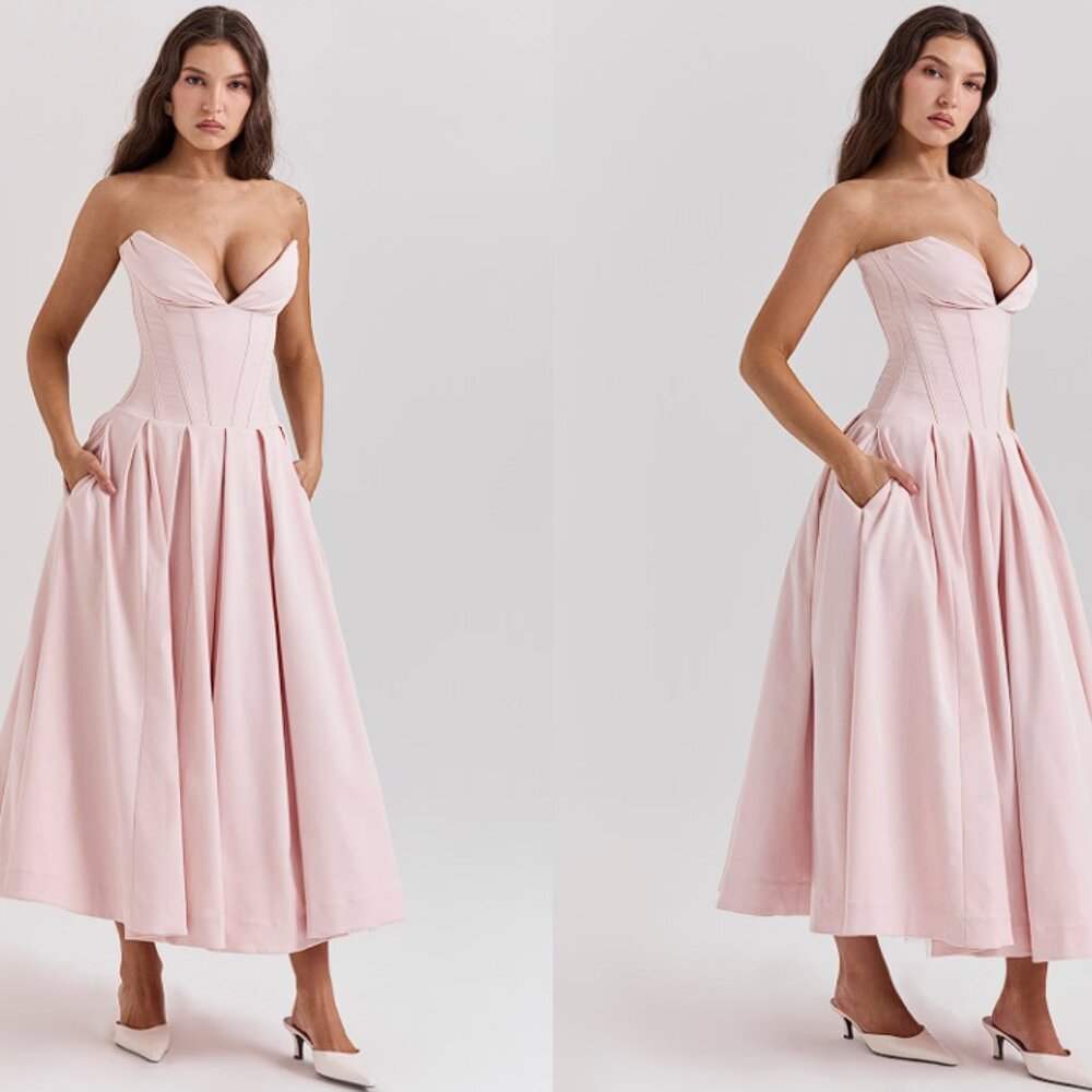 HOUSE OF CB 'Lady' Ballerina Pink Strapless Midi Dress NWOT - Picture 3 of 10